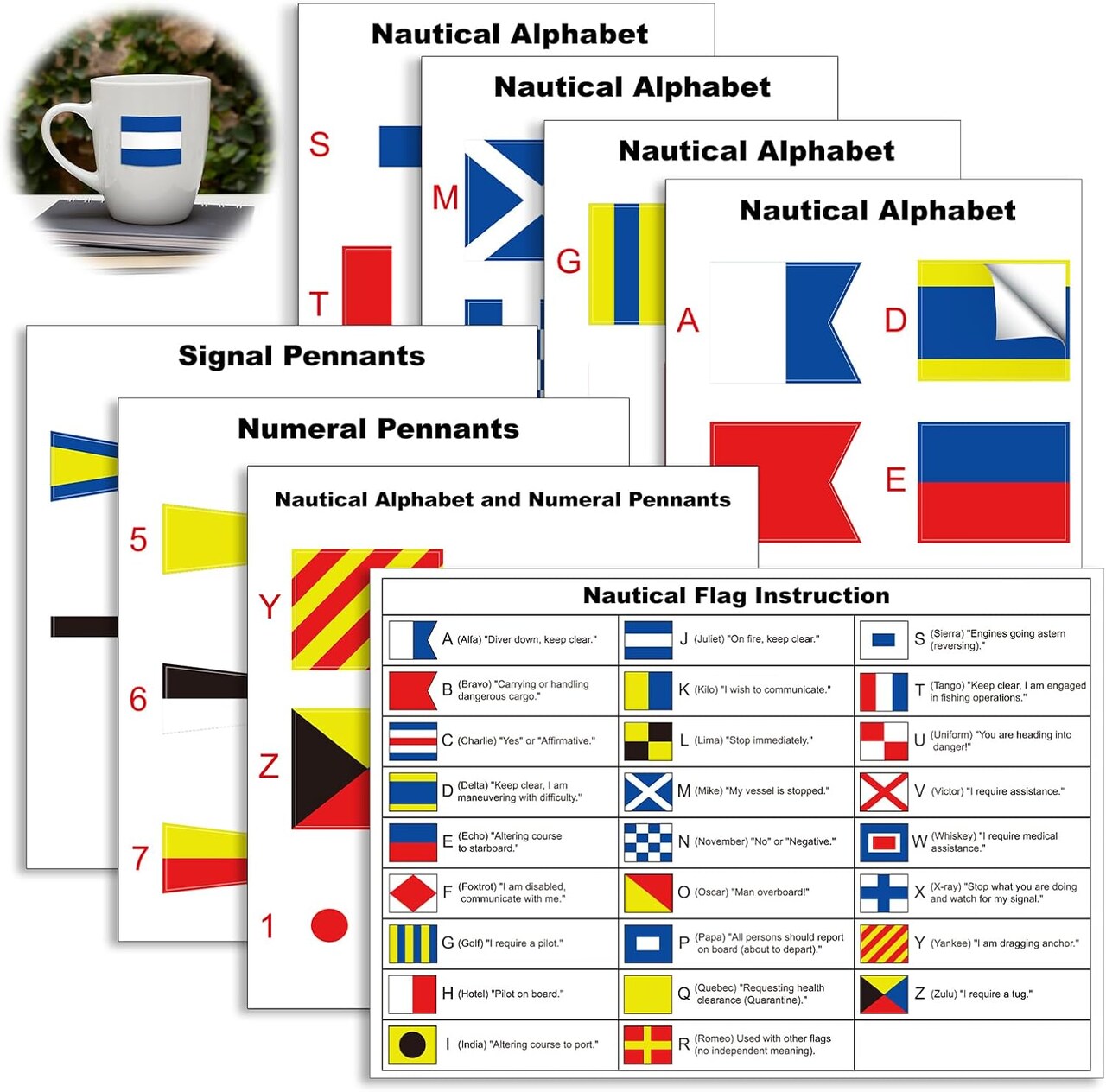 7 Pack Nautical Flag Stickers Set with Maritime Flag (Colorful) 9 x 7 x 0.7 inches